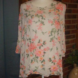 Chris & Carol Rayon Floral Bell Sleeve Top L